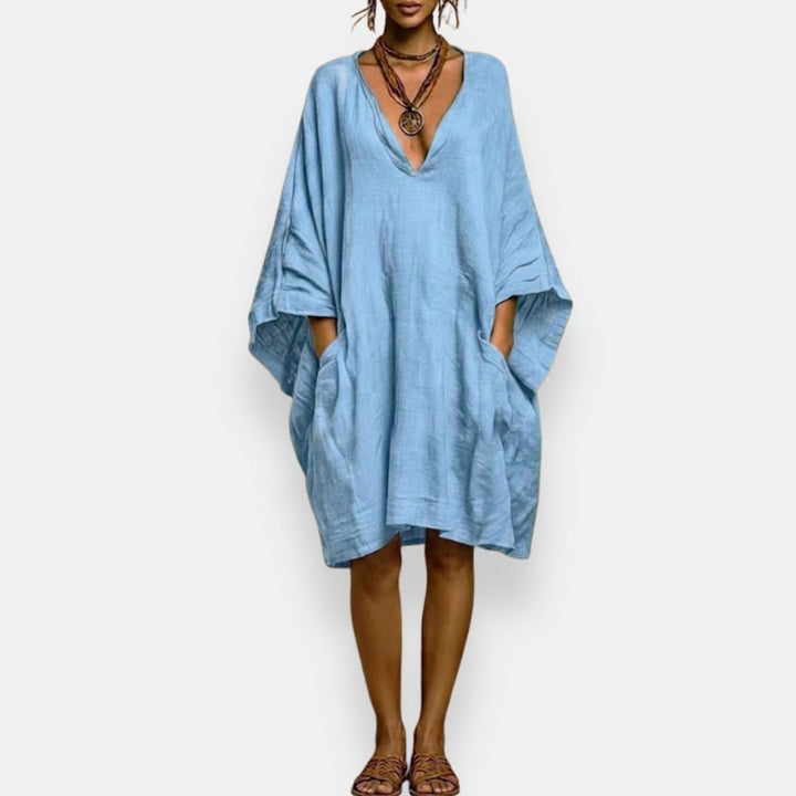 Cleo - Luftiges Kleid mit V-Ausschnitt und Fledermausärmeln