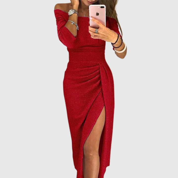 Lylah - Drapiertes Neckholder-Maxikleid