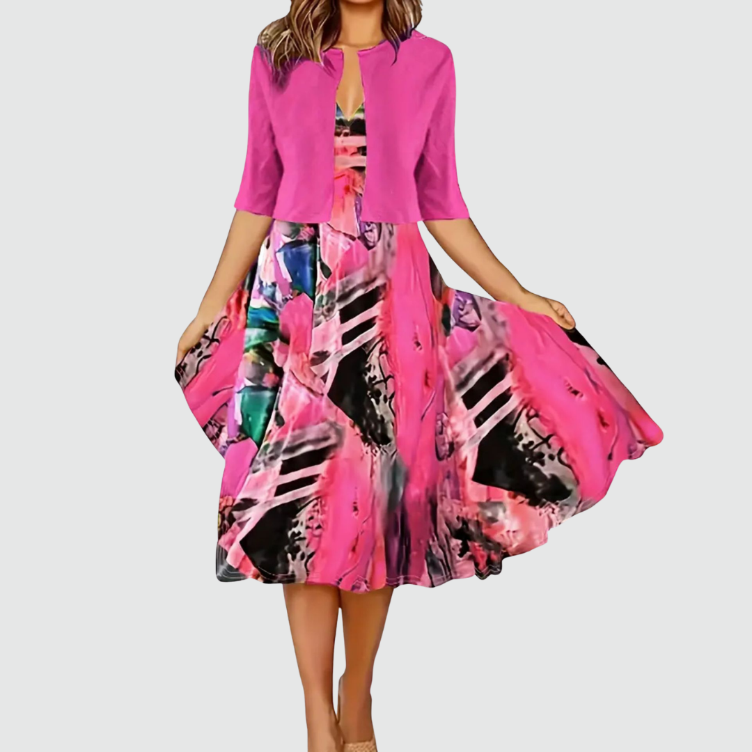 Phaeline - Set aus bedrucktem Midikleid und Cardigan