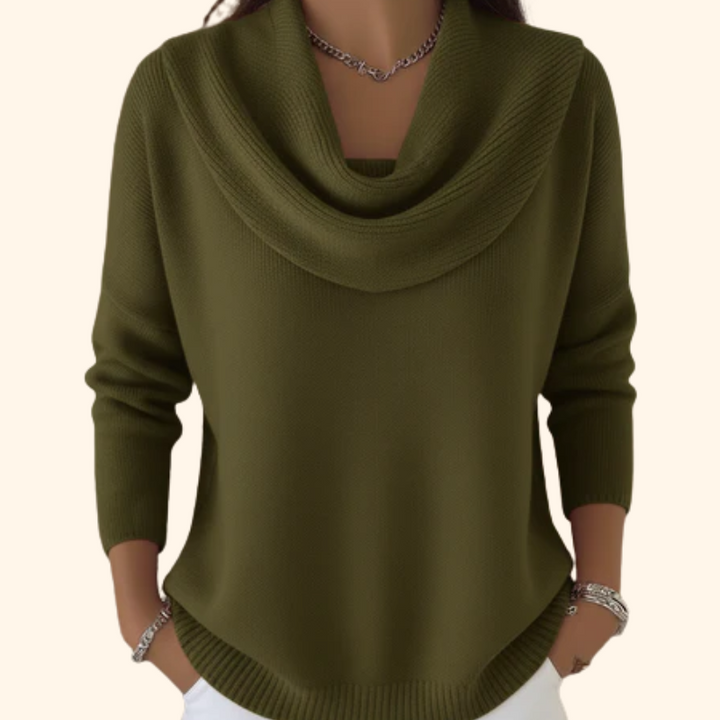 Mirelia - Drapierter Wasserfallkragen-Pullover