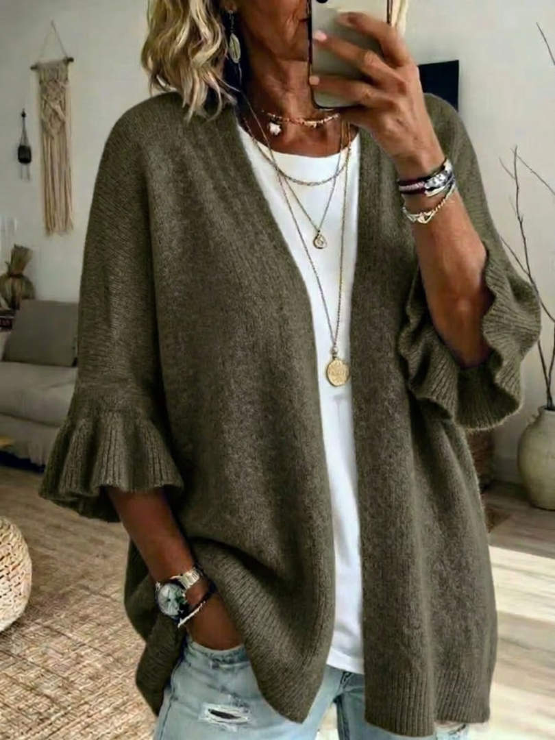 Acelynn - Soft-Touch-Strickjacke mit Rüschenärmeln