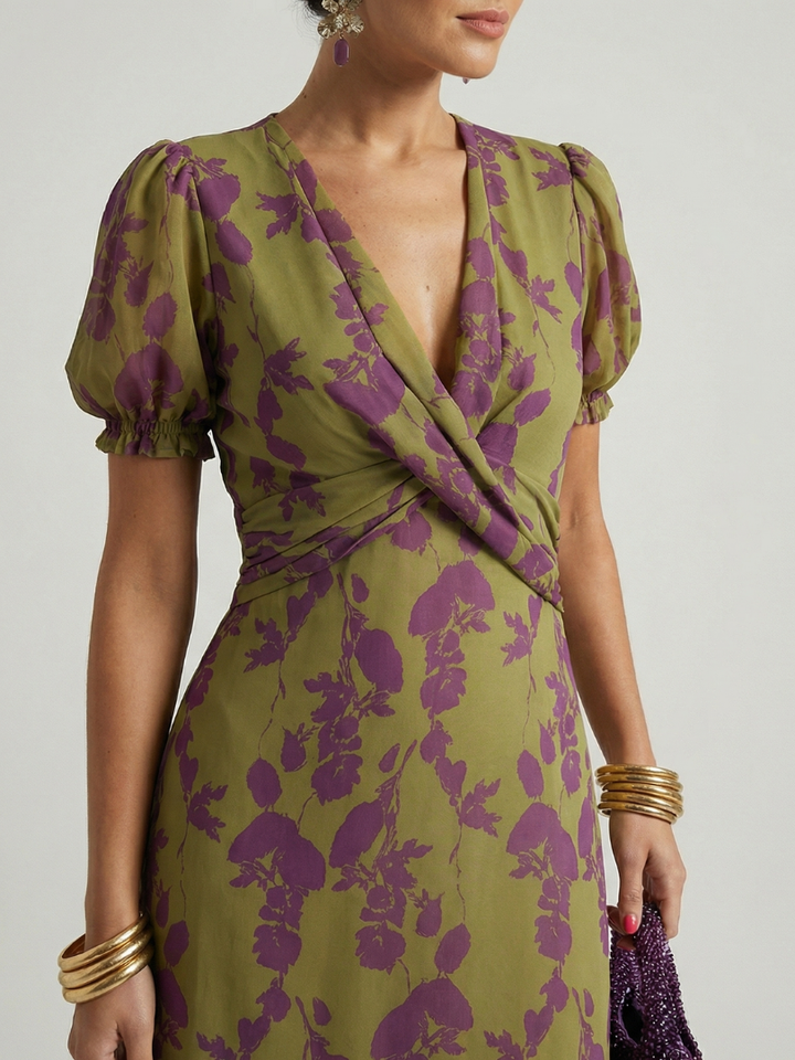 Odetta - Florales Soft-Touch-Wickel-Midikleid