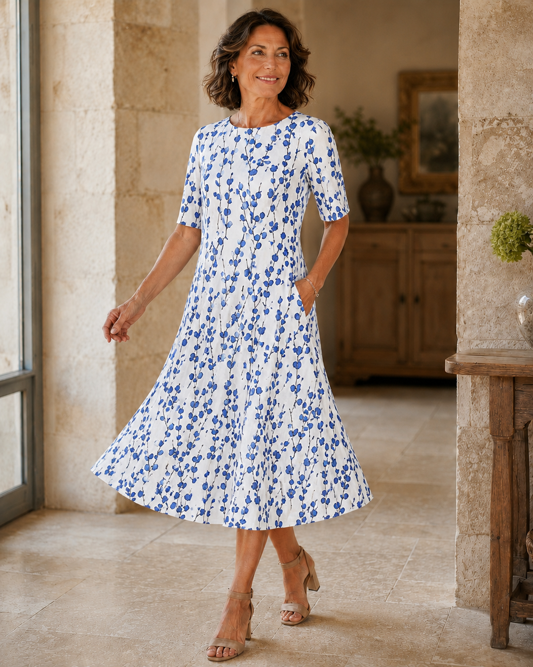 Hestia - Geblümtes Soft-Touch-Midikleid
