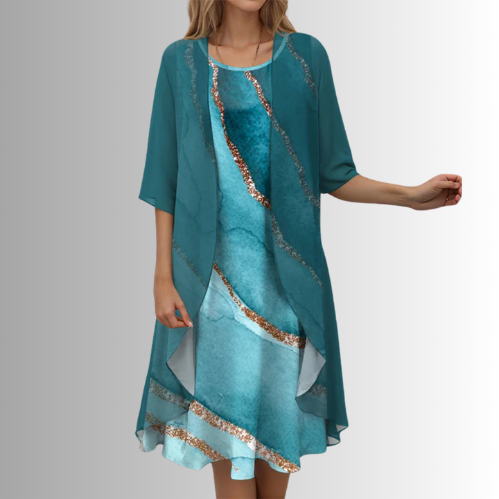 Delavelle - Elegantes, mehrlagiges Midikleid-Set