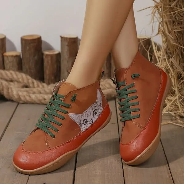 Zorelle - Bequeme Katzenmotiv-Stiefeletten