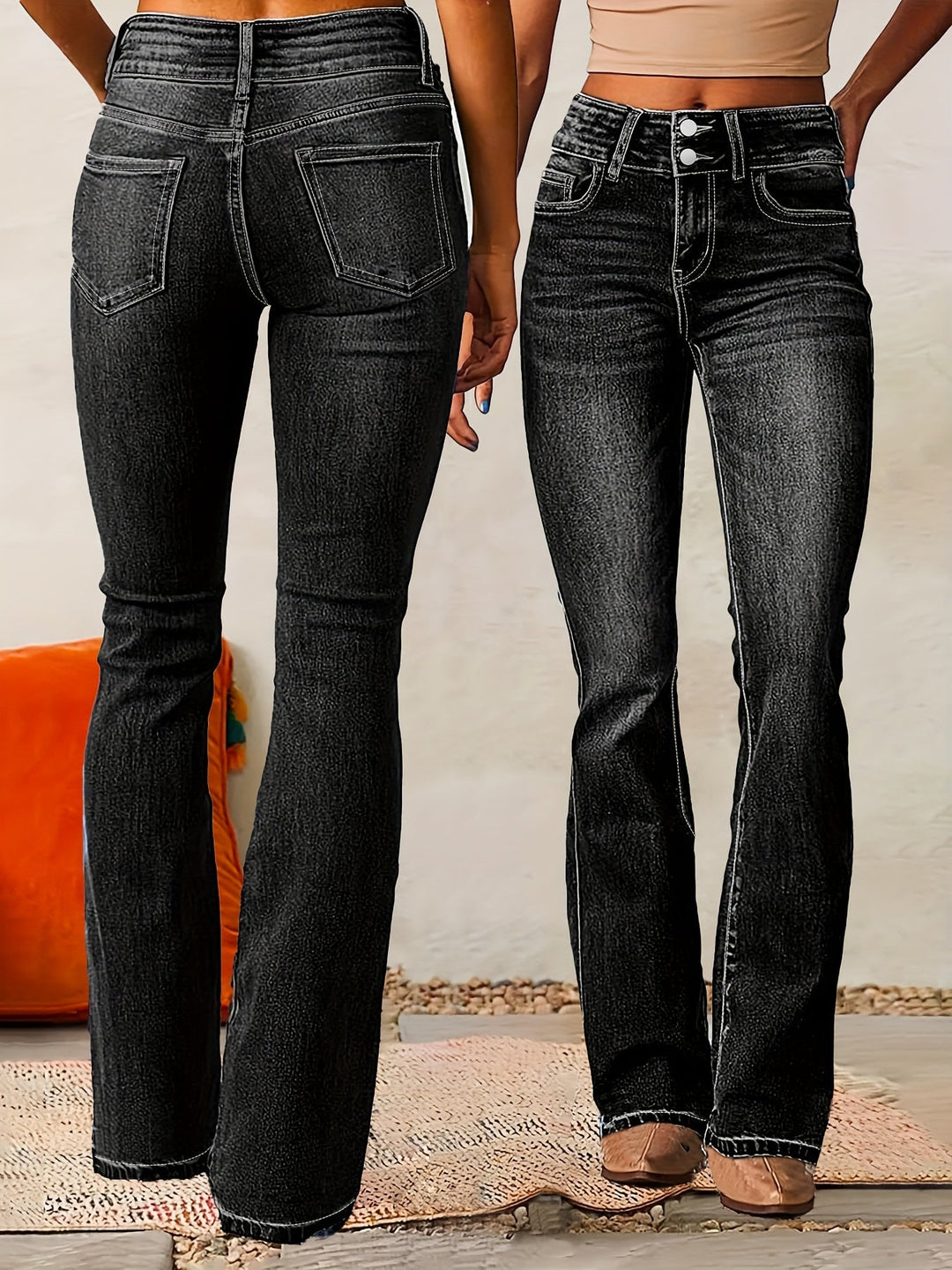 Evarra - Ausgestellte High-Waist-Jeans aus weichem Stretch