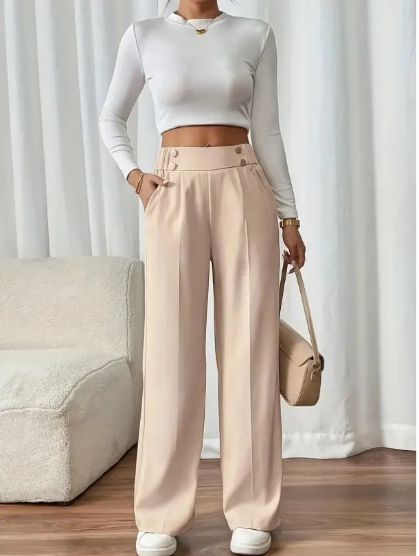 Ashlena - Hochtaillierte, weit geschnittene Soft-Touch-Hose