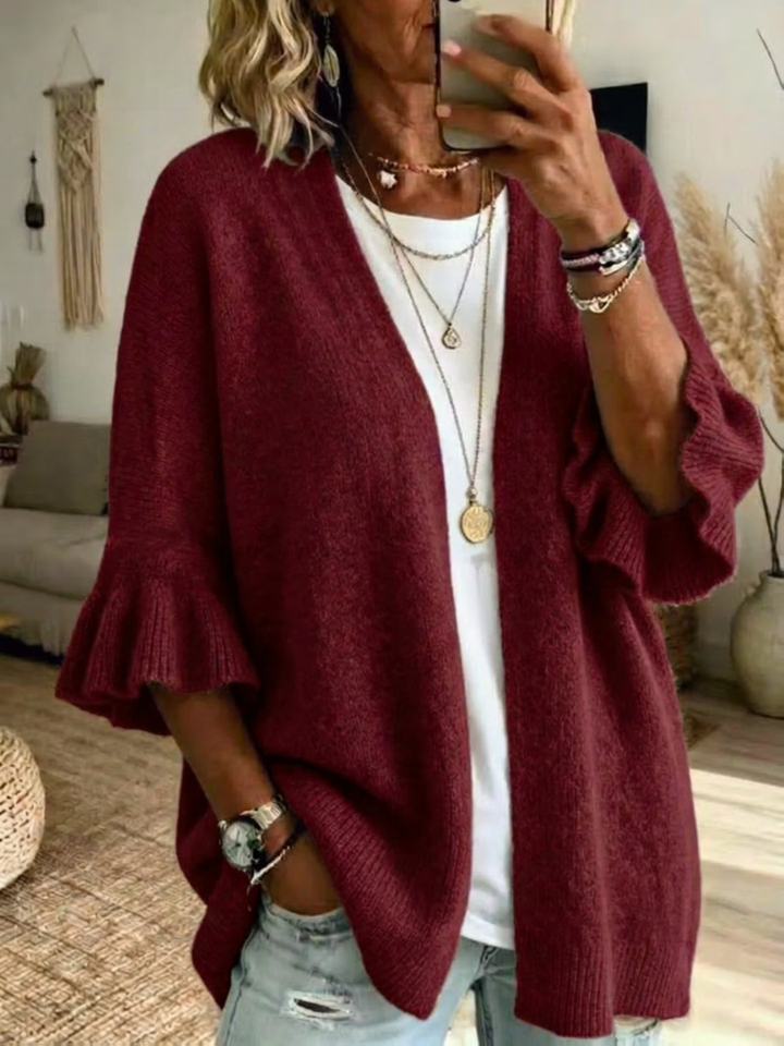 Acelynn - Soft-Touch-Strickjacke mit Rüschenärmeln