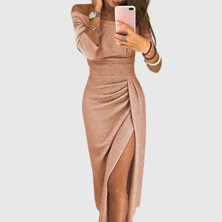 Lylah - Drapiertes Neckholder-Maxikleid