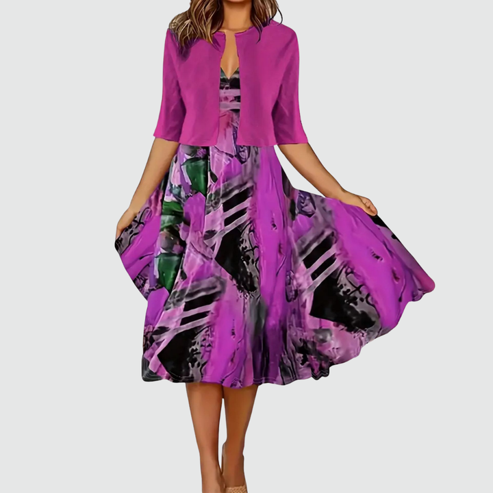 Phaeline - Set aus bedrucktem Midikleid und Cardigan