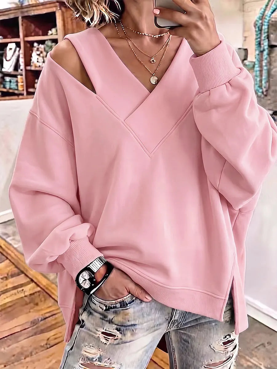 Aurelia - Soft-Touch-Sweatshirt mit Cut-out und V-Ausschnitt