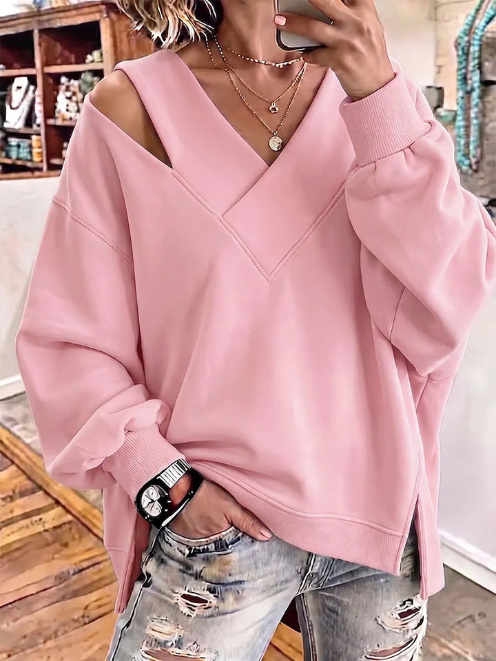 Aurelia - Soft-Touch-Sweatshirt mit Cut-out und V-Ausschnitt