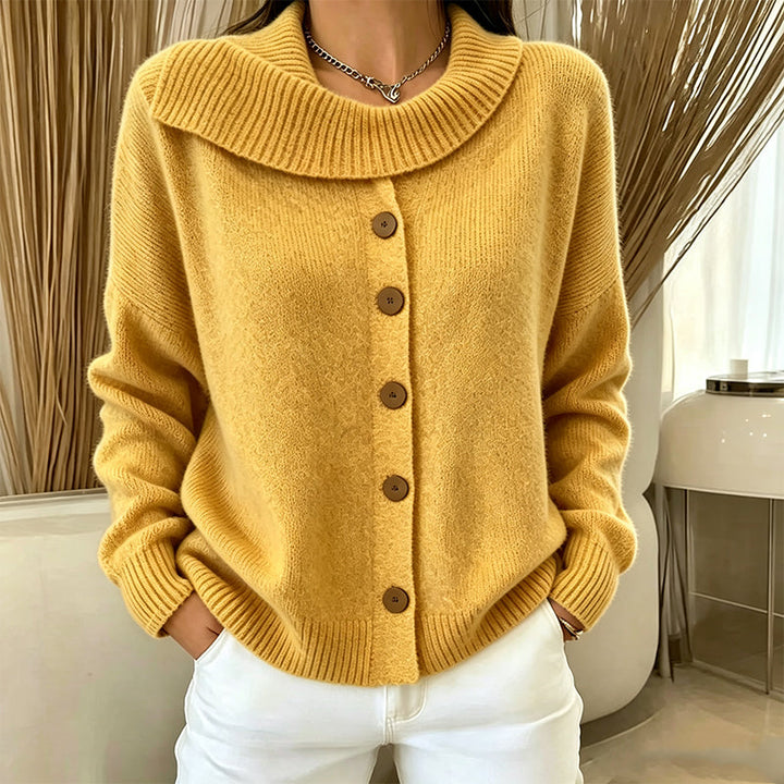Elowette - Strick-Cardigan mit breitem Kragen und Knöpfen