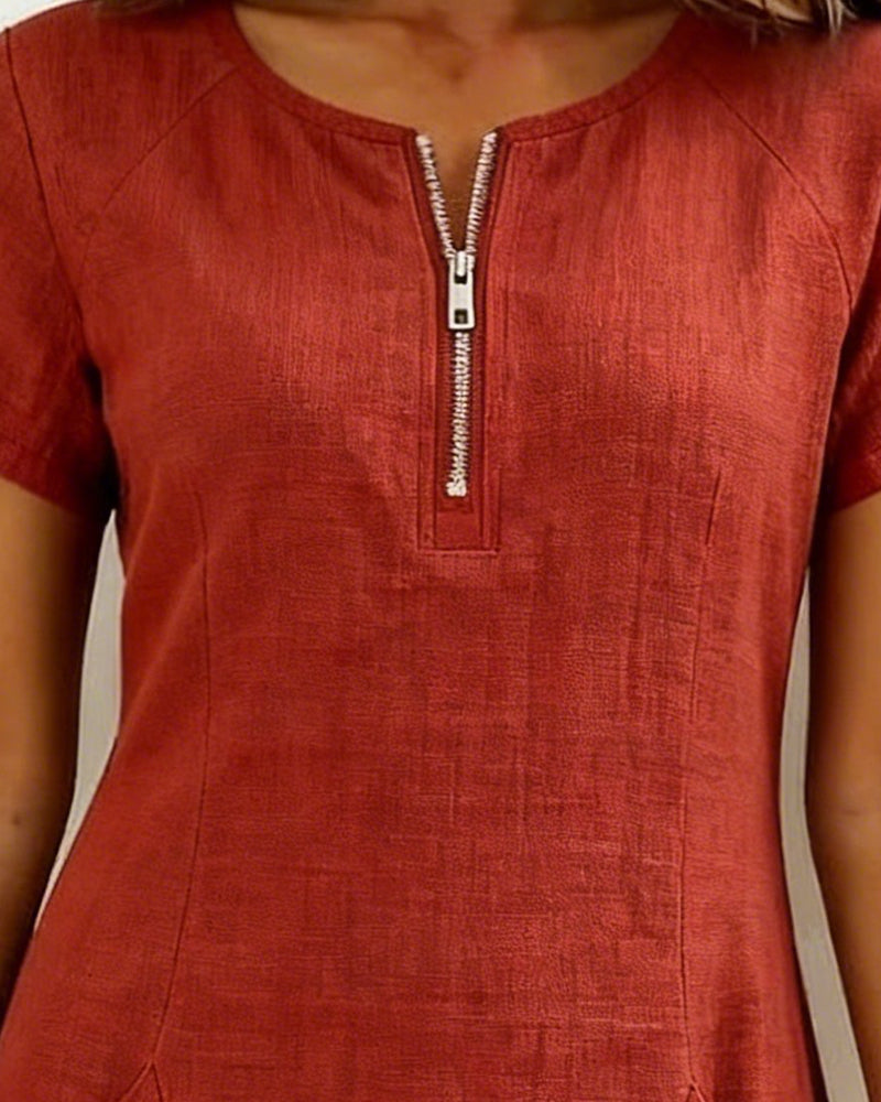Ravelle - Soft-Touch-Leinen A-Linien-Kleid