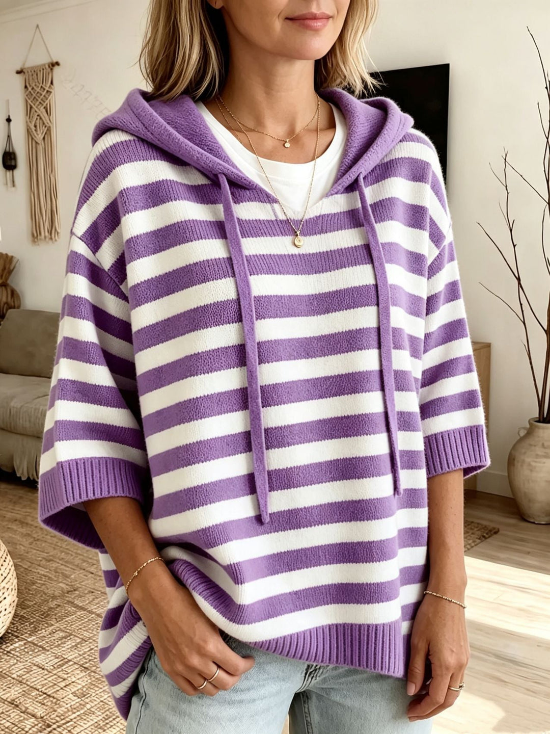 Leontine - Gestreifter Strickhoodie