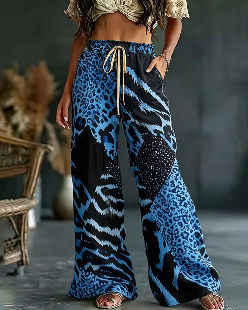 Elfrida - Weiche weite Hose mit Leopard-Print im Patchwork-Design