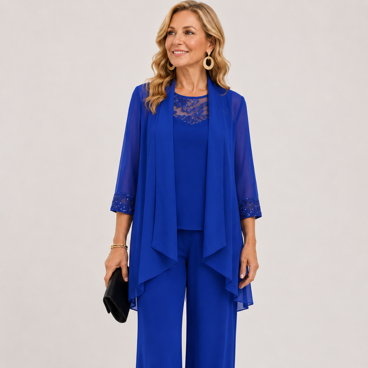 Aeliana - Elegantes, dreiteiliges Set mit Jacke und weiter Hose
