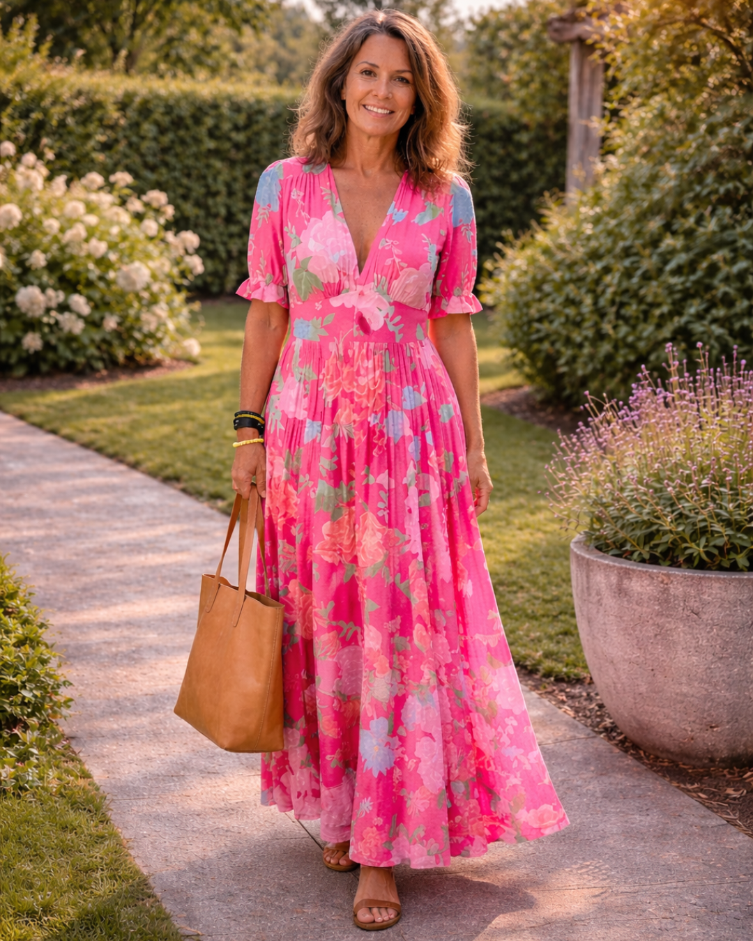 Adelisse - Florales plissiertes Maxikleid