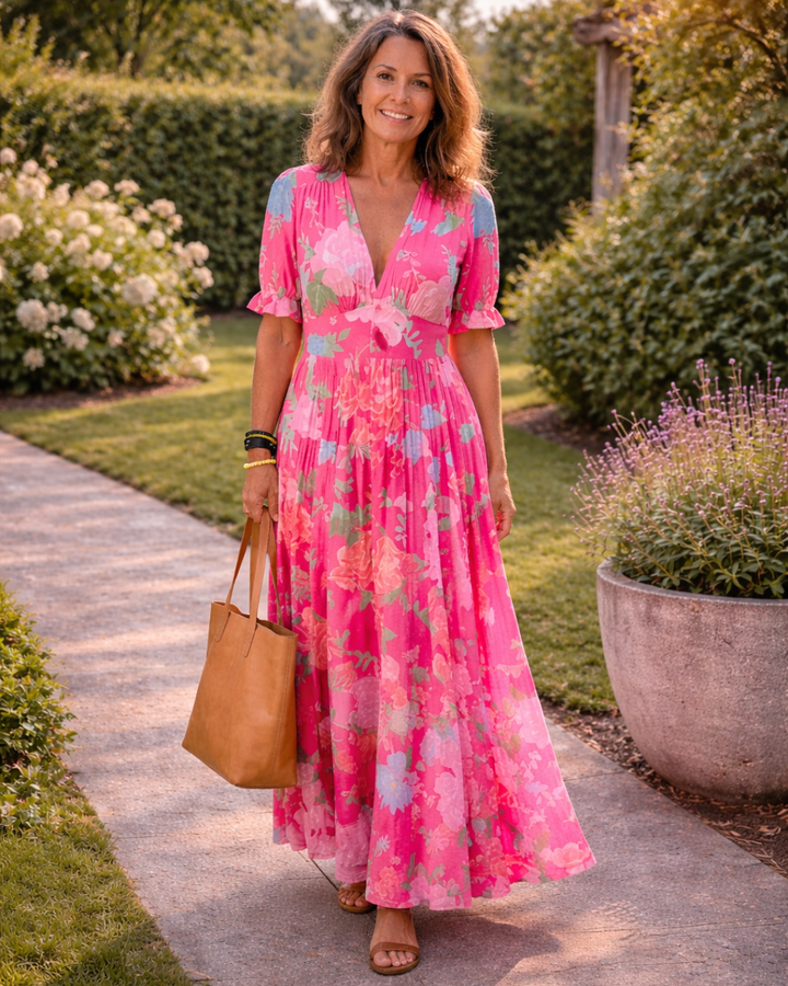 Adelisse - Florales plissiertes Maxikleid