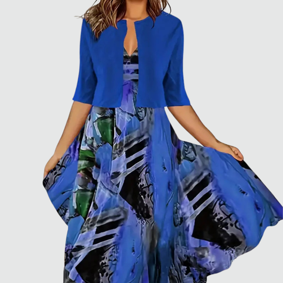 Phaeline - Set aus bedrucktem Midikleid und Cardigan