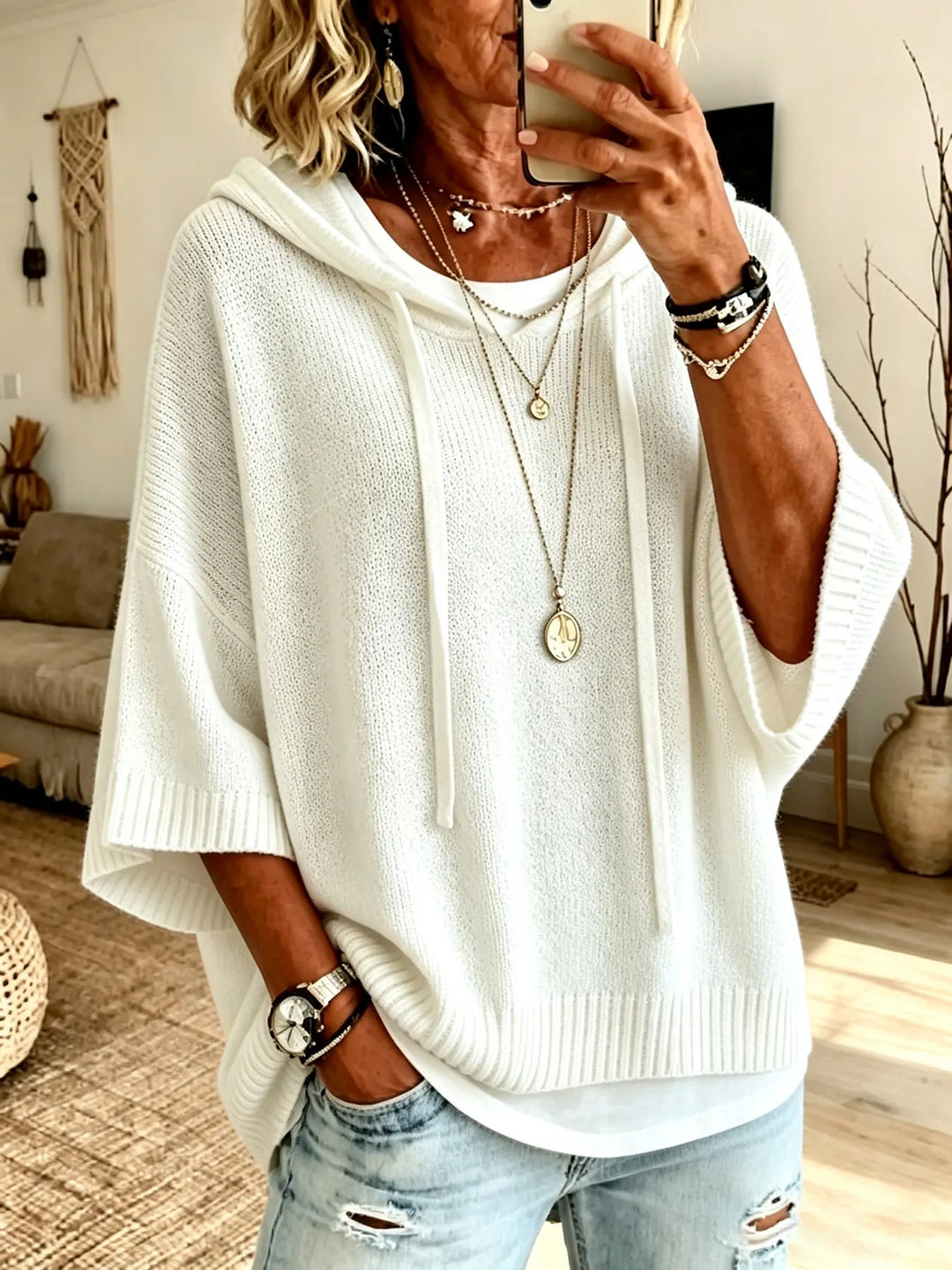 Celandria - Soft-Touch Oversized-Kurzarm-Hoodie