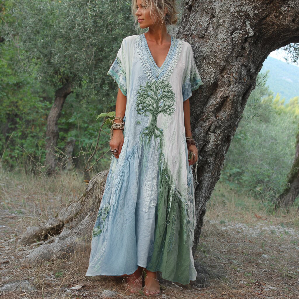Carivienne - Vintage Baum-Print Maxikleid