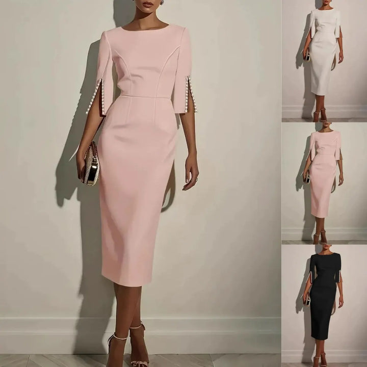 Avalyn - Midikleid mit perlenbesetzten Ärmeln