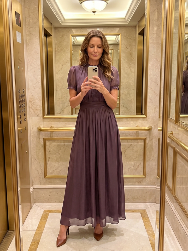 Jovelle - plissiertes Maxikleid mit weichem Griff
