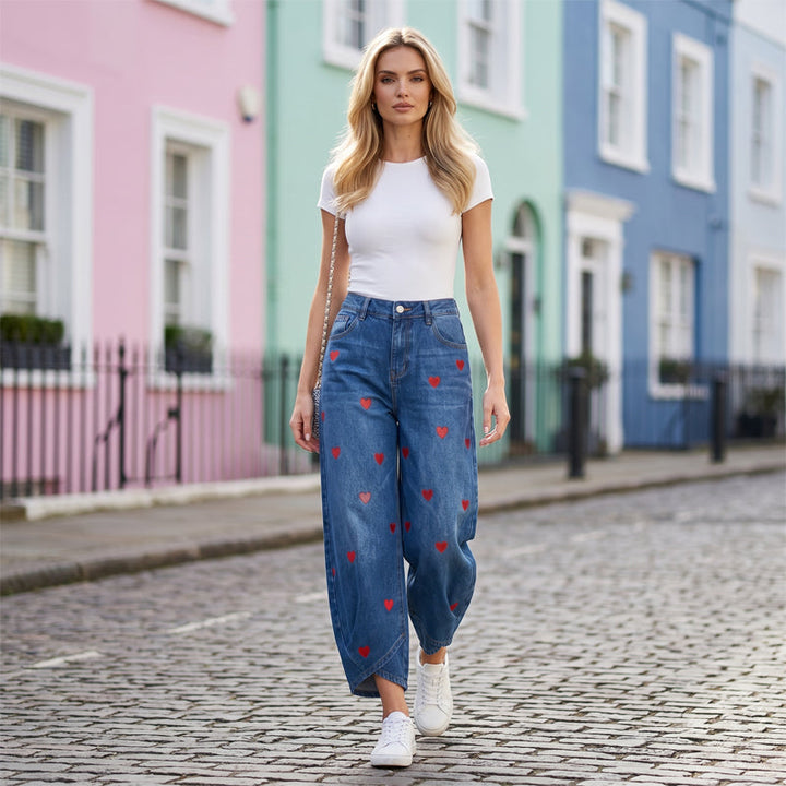 Arabella - Herzgemusterte Barrel-Leg-Jeans