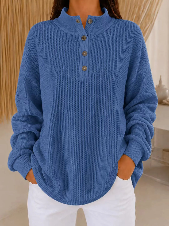 Belliora - Strukturstrick-Pullover mit Knopfleiste am Kragen