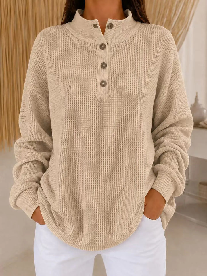 Belliora - Strukturstrick-Pullover mit Knopfleiste am Kragen