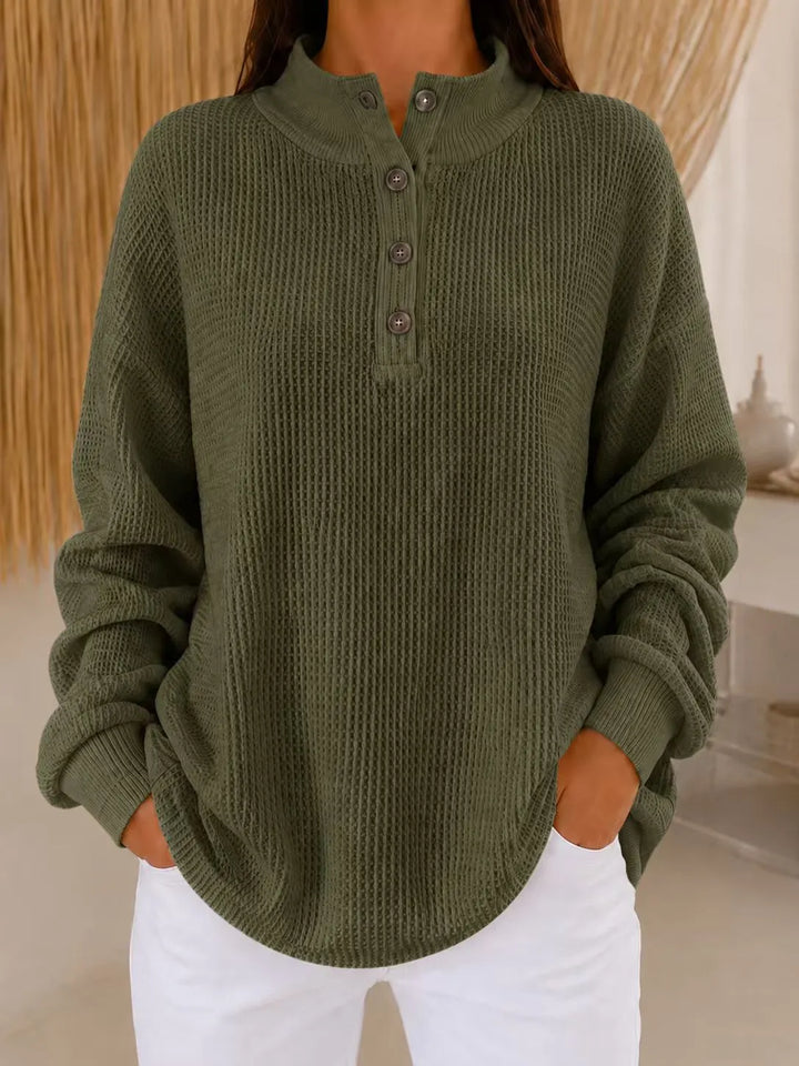 Belliora - Strukturstrick-Pullover mit Knopfleiste am Kragen