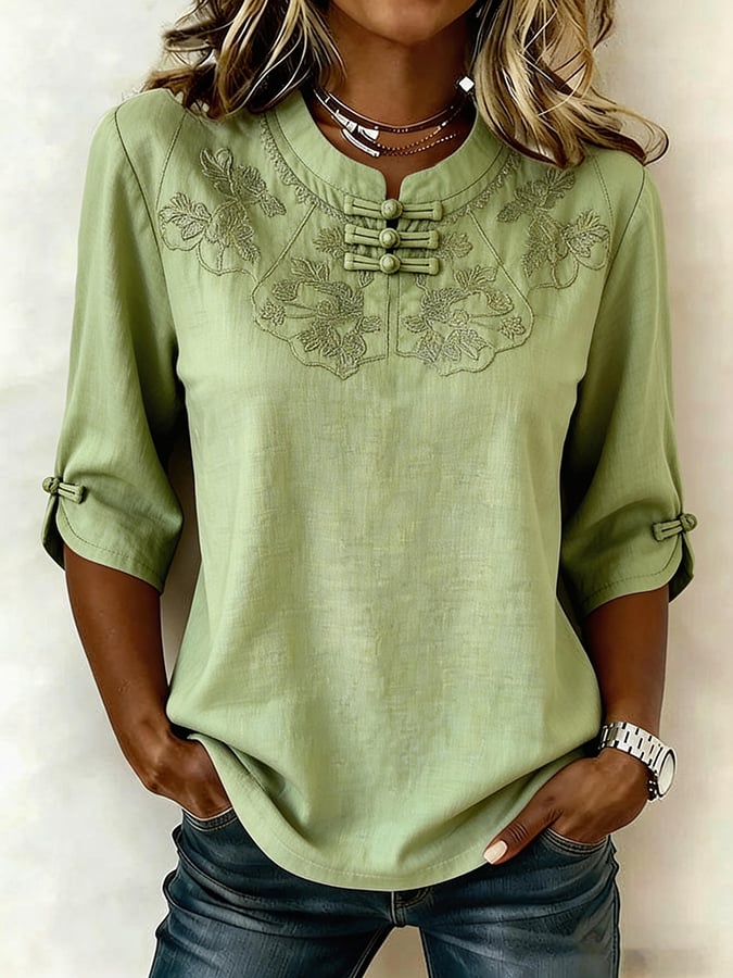 Cressida - Bestickte Bluse mit Mandarin-Kragen