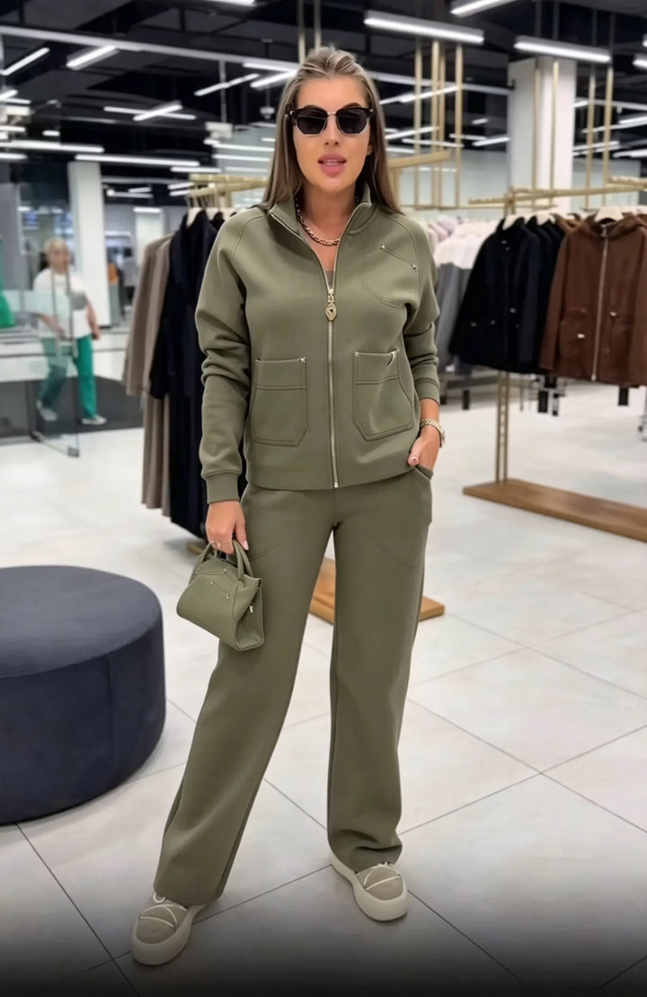 Floranique - Weiches Set aus verkürzter Jacke mit Reißverschluss und weit geschnittener Hose