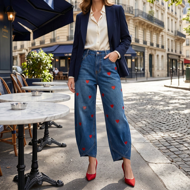 Arabella - Herzgemusterte Barrel-Leg-Jeans