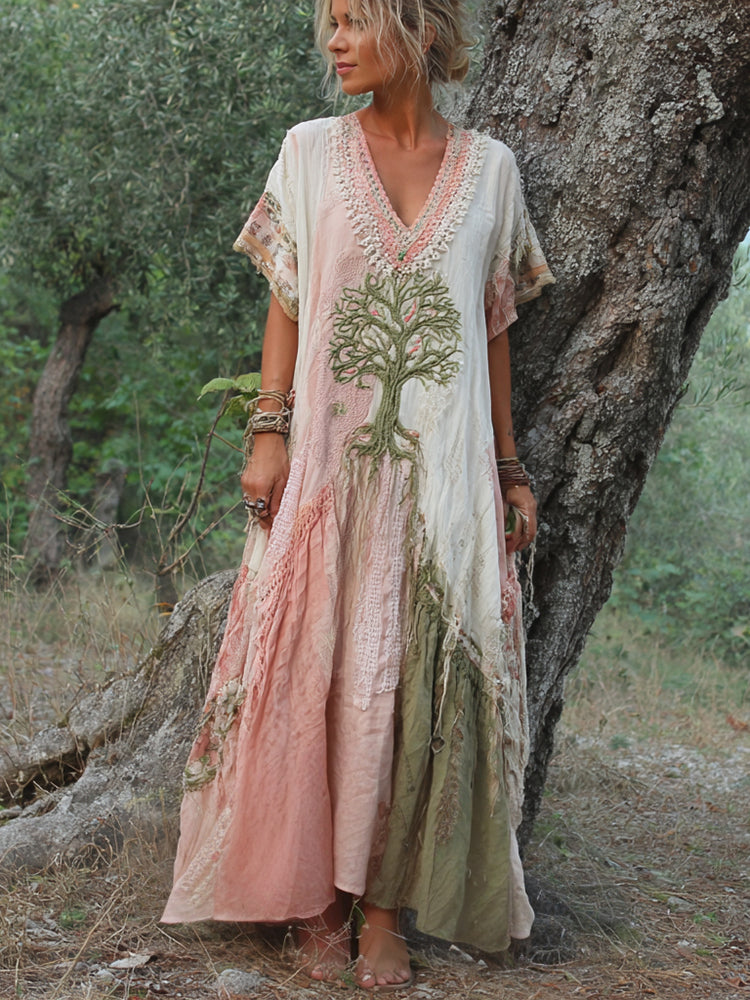 Carivienne - Vintage Baum-Print Maxikleid
