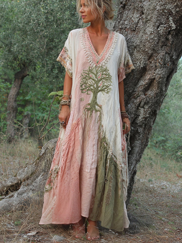 Carivienne - Vintage Baum-Print Maxikleid