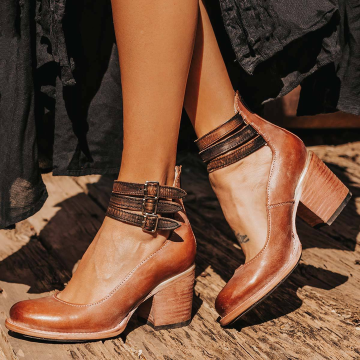 Philomena - Vintage Leder-Riemchen-High Heels