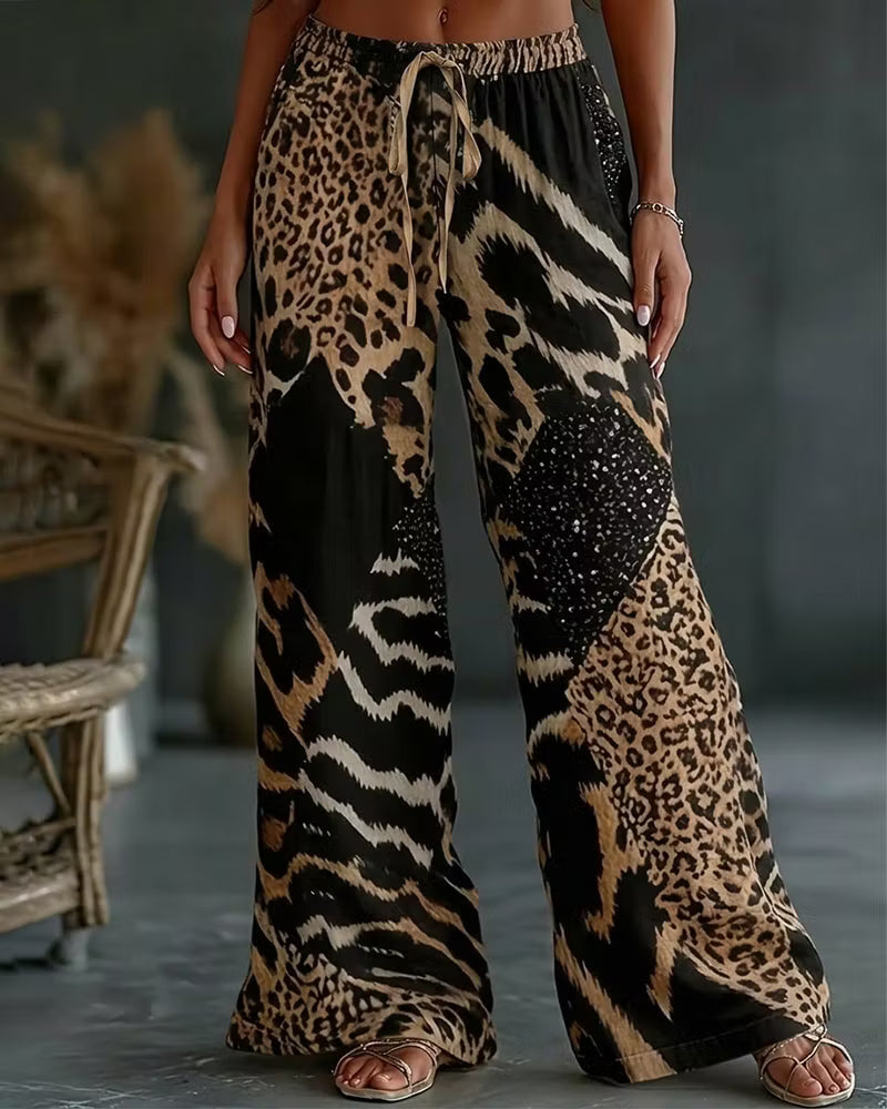 Elfrida - Weiche weite Hose mit Leopard-Print im Patchwork-Design