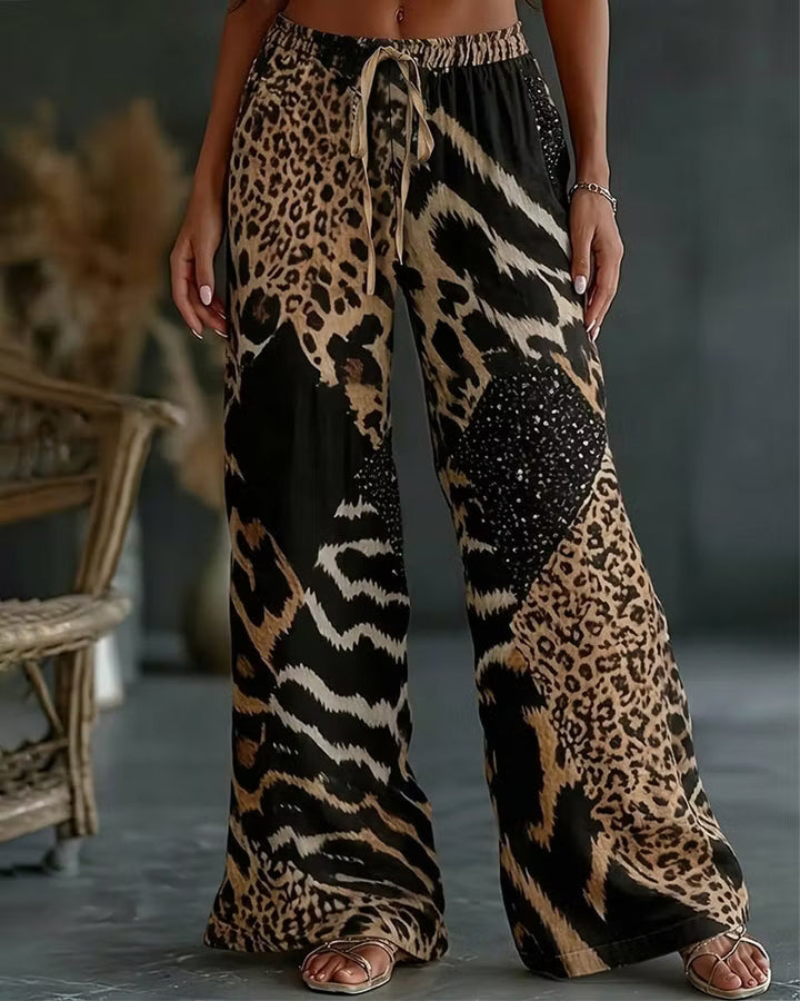 Elfrida - Weiche weite Hose mit Leopard-Print im Patchwork-Design