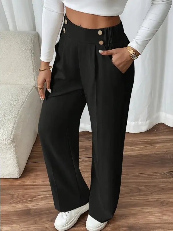 Ashlena - Hochtaillierte, weit geschnittene Soft-Touch-Hose