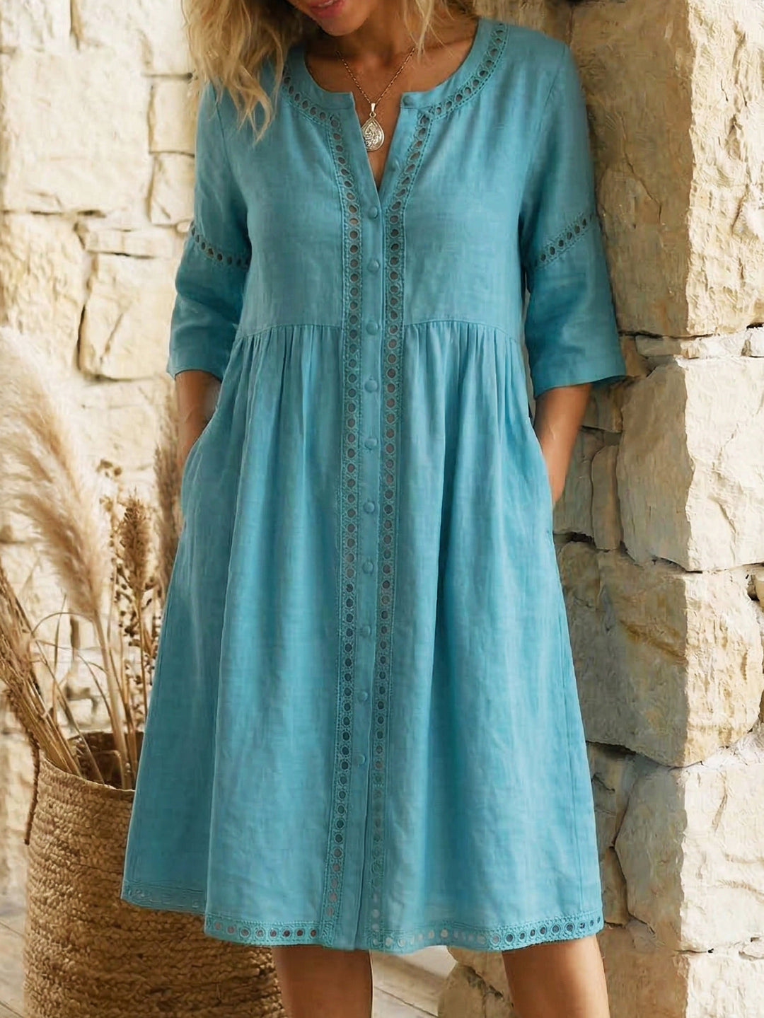 Harlow - Premium-Leinen-Midikleid