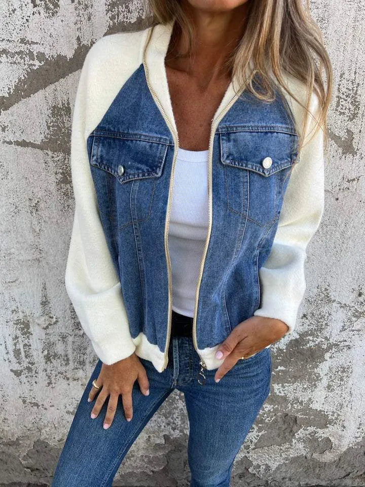 Alinique - Weiche Strickdenim-Bomberjacke