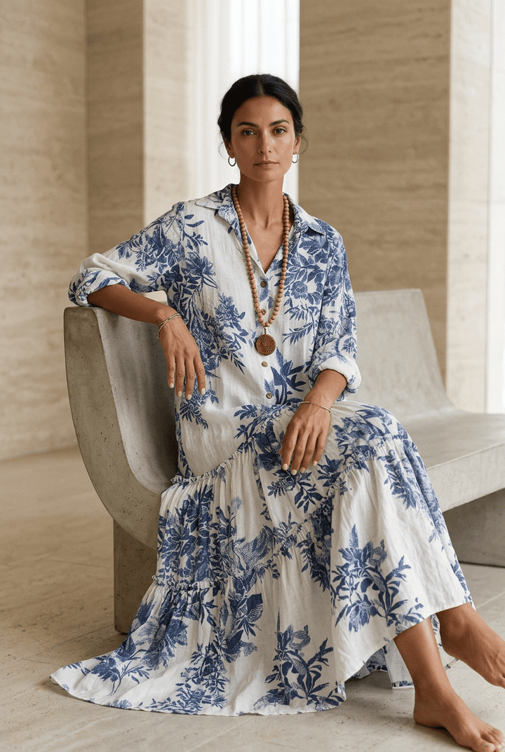 Thealise - Leichtes Maxikleid mit durchgehender Knopfleiste und Floralprint