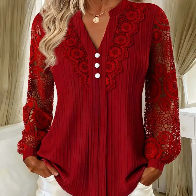 Brinoria - Bluse mit Spitzenärmeln und V-Ausschnitt