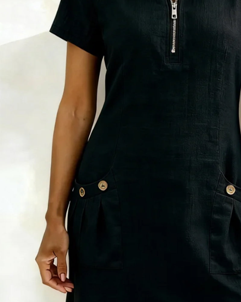 Ravelle - Soft-Touch-Leinen A-Linien-Kleid