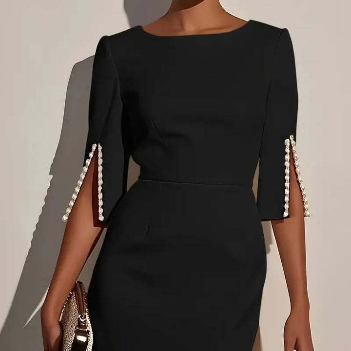Avalyn - Midikleid mit perlenbesetzten Ärmeln