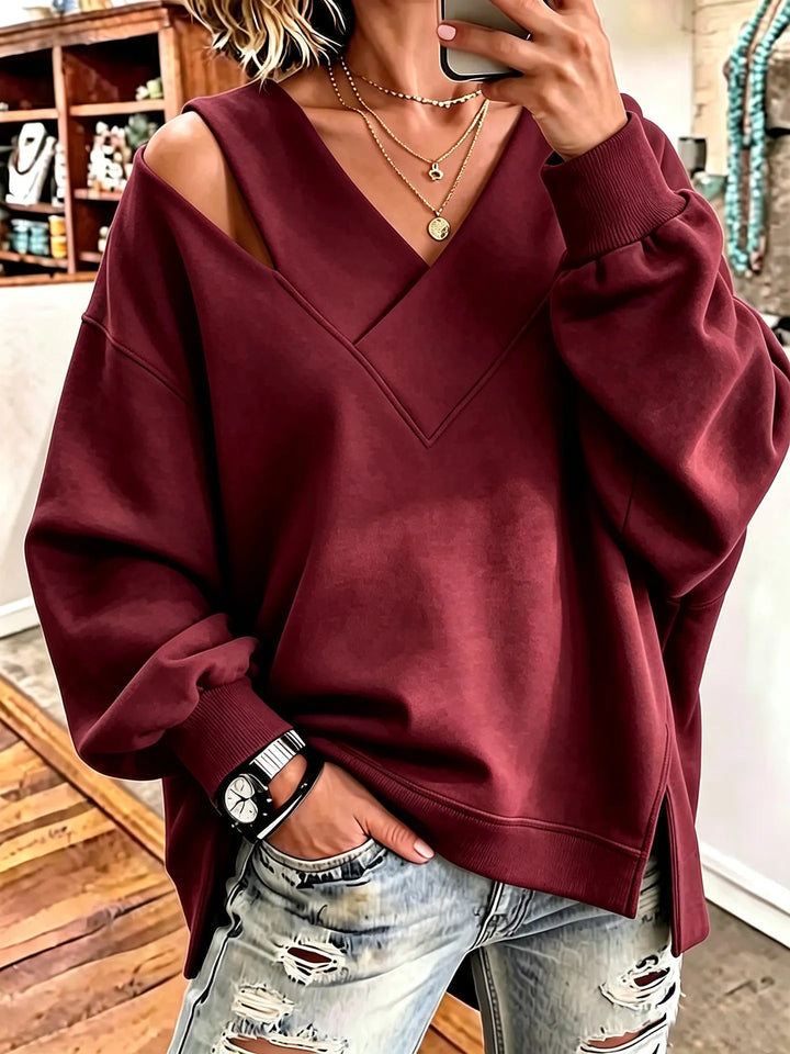 Aurelia - Soft-Touch-Sweatshirt mit Cut-out und V-Ausschnitt