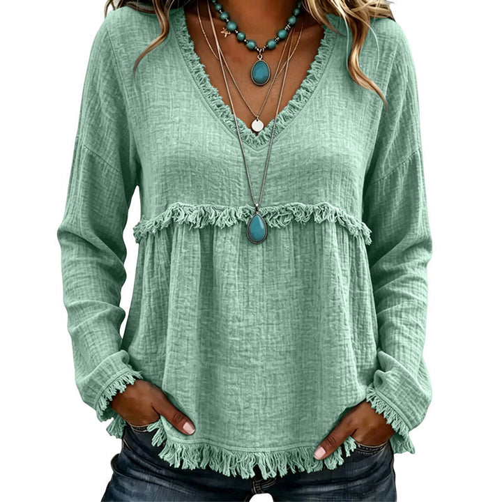 Ariselle - V-Ausschnitt-Bluse mit Fransenbesatz
