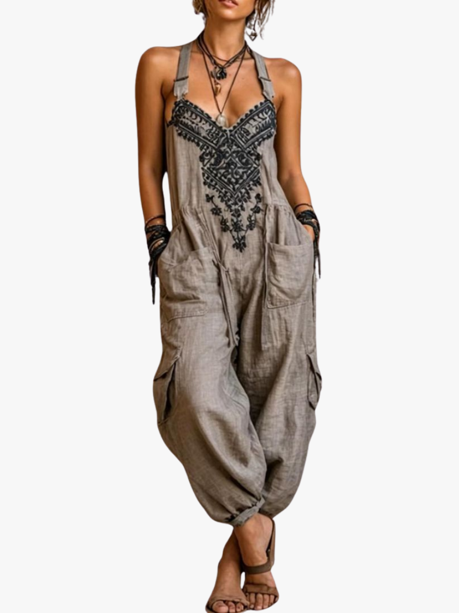 Solara - luftiger bestickter Jumpsuit